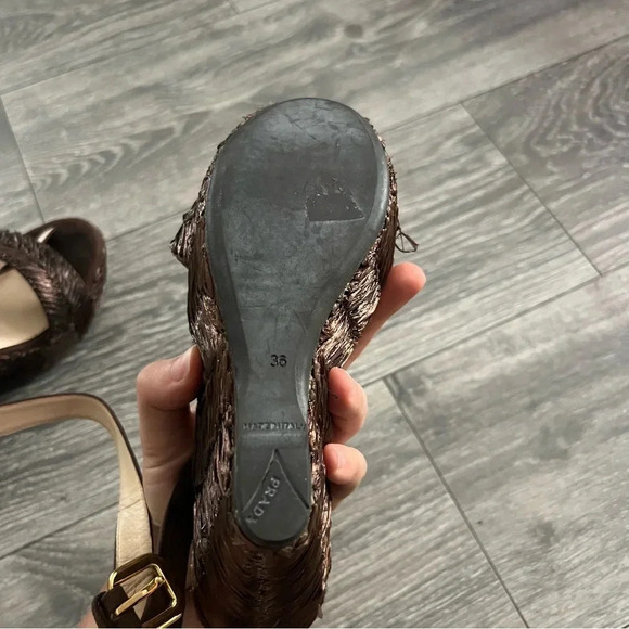 Prada Raffia Wedge Sandals - Picture 5 of 10